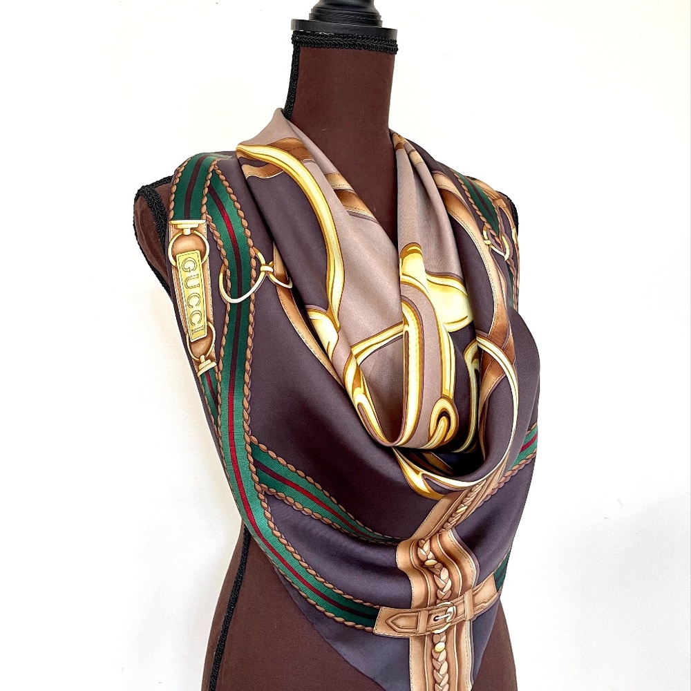 New Gucci Scarf Iconic Horsebit Logo Print Silk Wrap